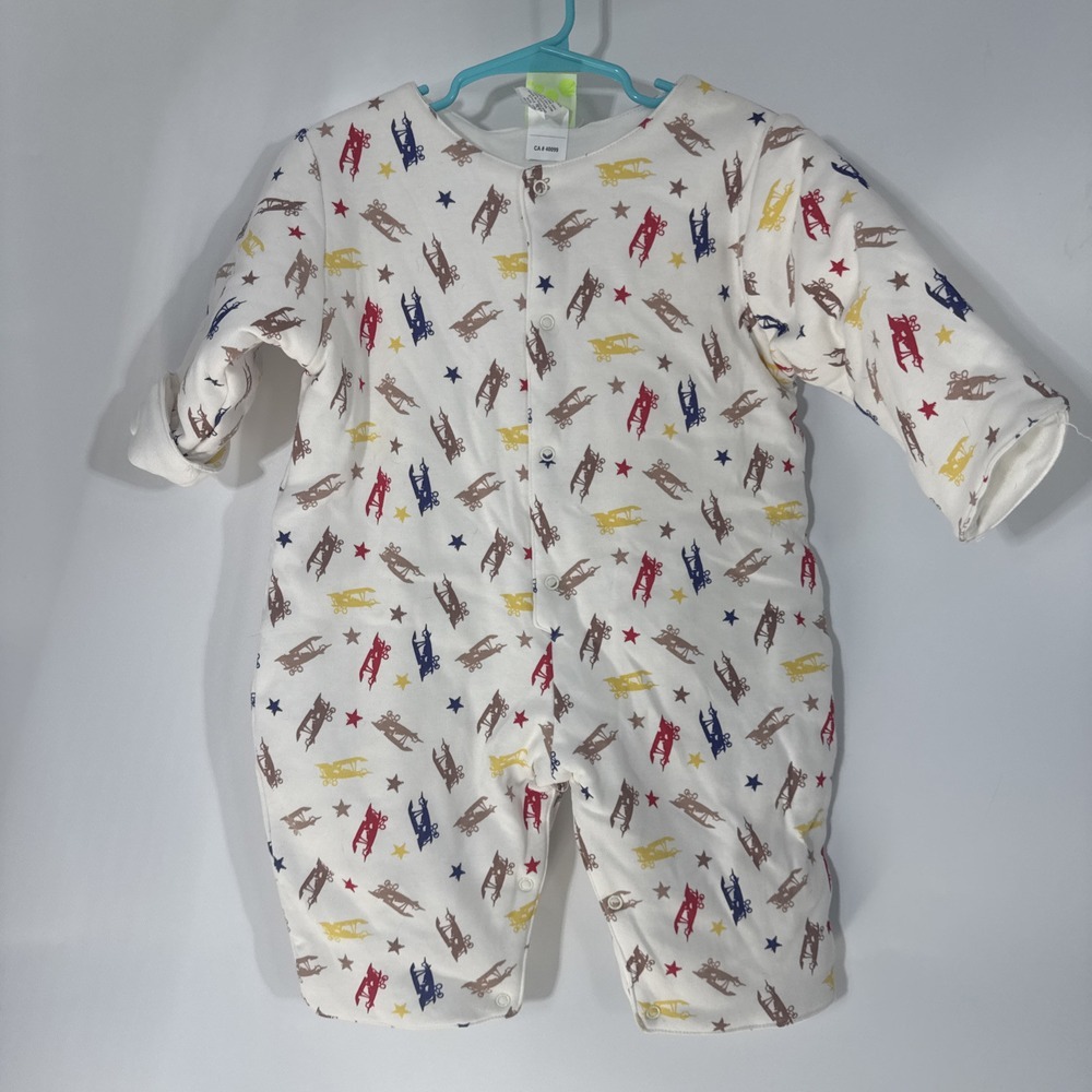 SnoPea Kids Vintage Airplane‎ Star Print Cotton Snap Romper White 12M 9726